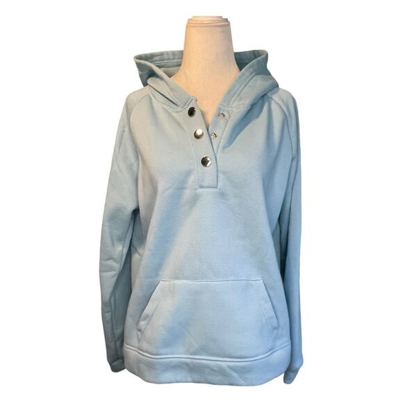 Snap Front Hoodie Sweatshirt Blue Super Soft Fleece Long Sleeve Pull-Over S - Picture 1 of 4